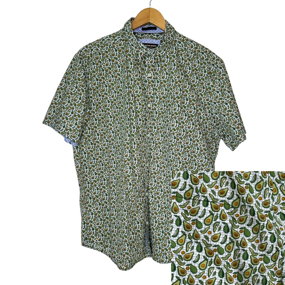 JOHNSTON MURPHY Men‎ Sz L Green Avocado Button Down Flip Cuff Short Sleeve Shirt